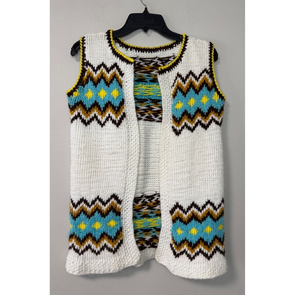 Handmade Chunky Knit Sweater Vest White Cottagecore Boho Open Front Granola S